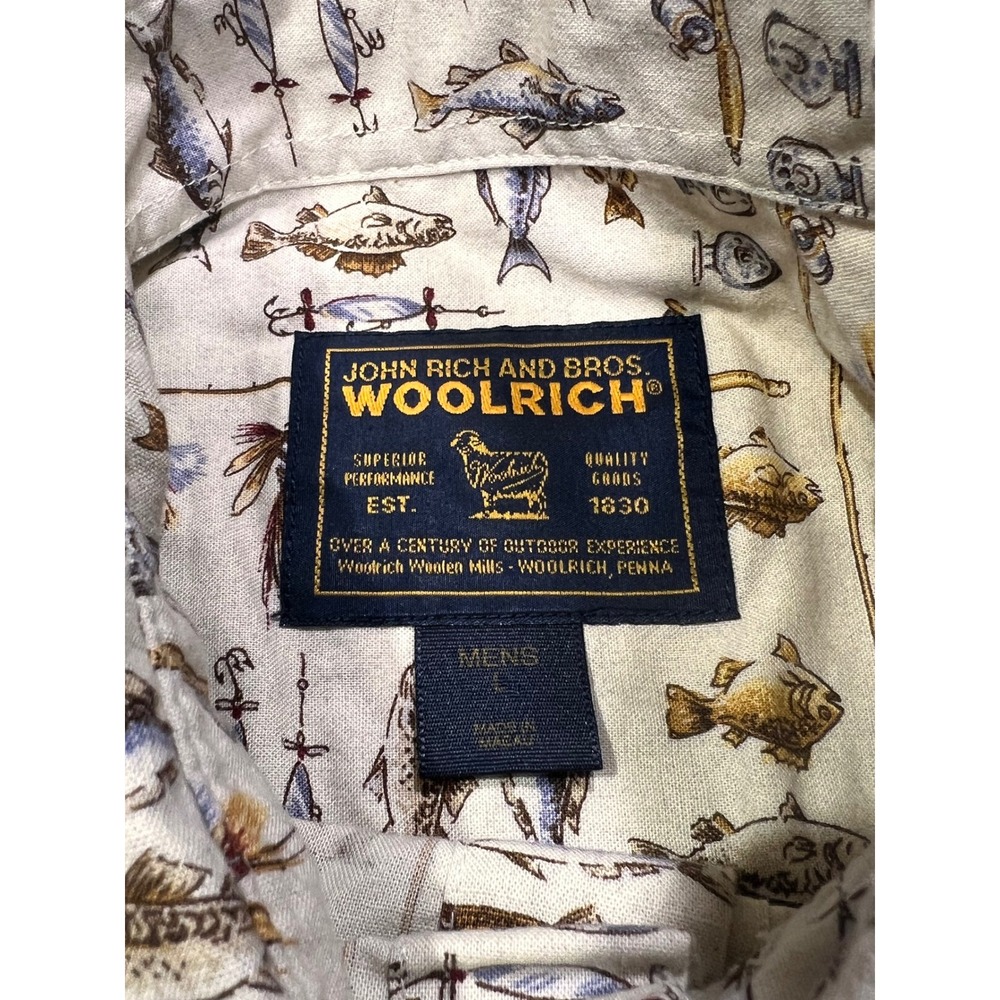 Woolrich Mens Freshwater Fish Print Short Sleeve Button Up Shirt‎ Size L - Picture 3 of 9